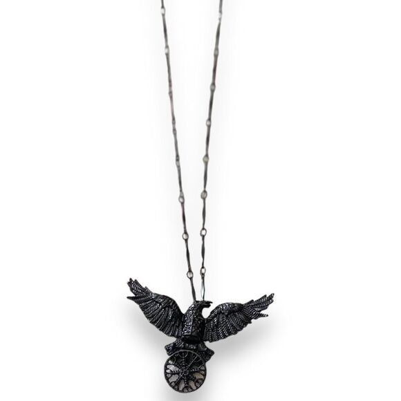 Black Raven Amulet Flying Viking Compass Crow Necklace - NEW - Picture 2 of 3